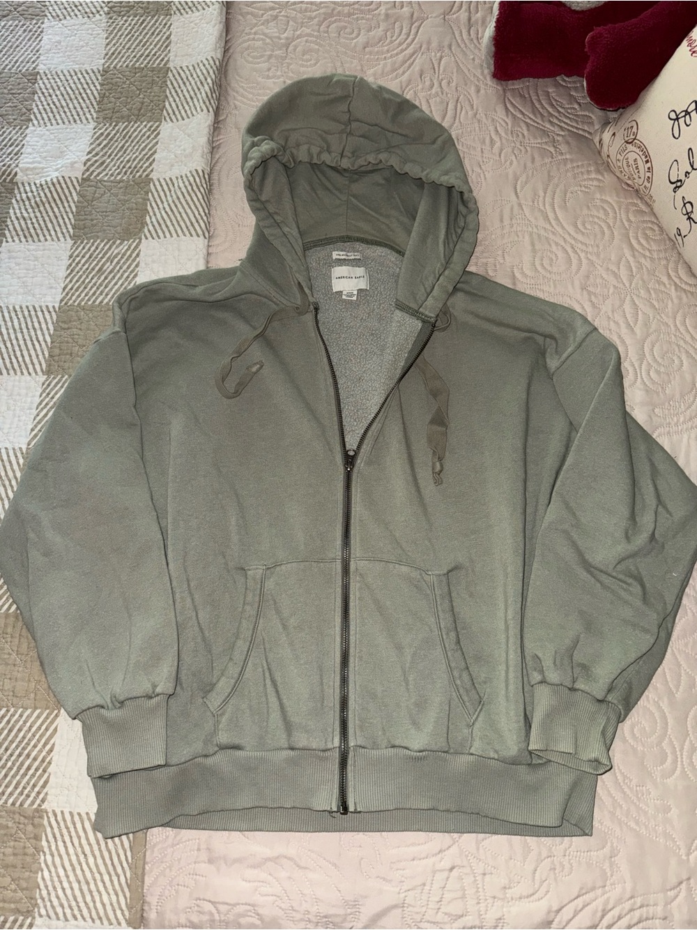 American Eagle Olive Green Zip-Up Hoodie Jacket